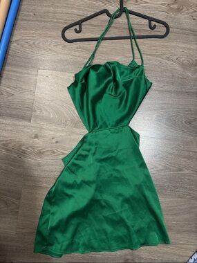 SHEIN Emerald Green Satin Halter Mini Dress